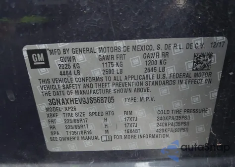 2018 Chevrolet Equinox Ls z USA, uszkodzony, nr VIN 3GNAXHEV9JS568705